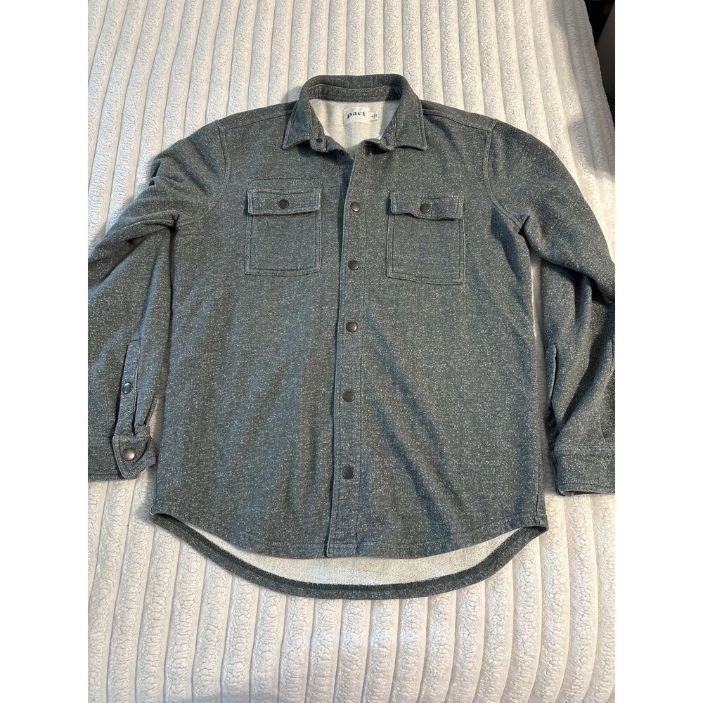 PACT Button Up Shirt Jacket Shacket Women Large Heather Gray 100% Organic Cotton